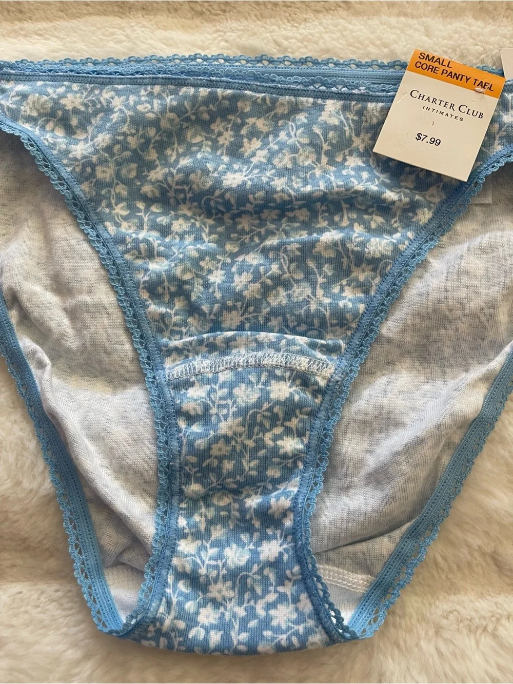 Charter Club Womens cotton core underwear blue Floral Small